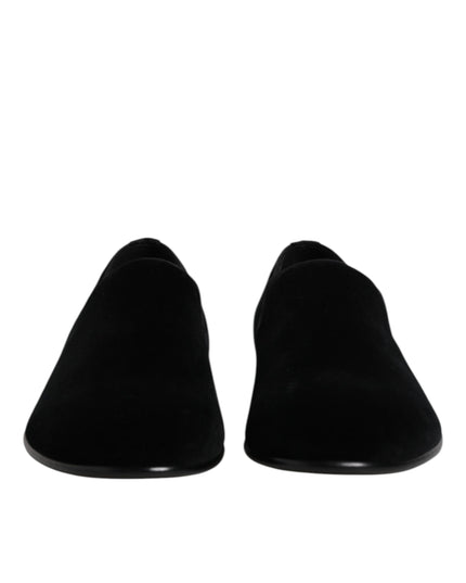 Dolce & Gabbana Black Velvet Slip On Loafers Formal Shoes