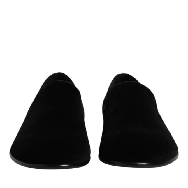 Dolce & Gabbana Black Velvet Slip On Loafers Formal Shoes