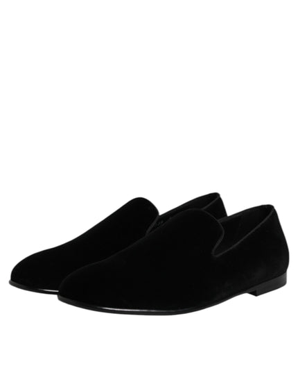 Dolce & Gabbana Black Velvet Slip On Loafers Formal Shoes