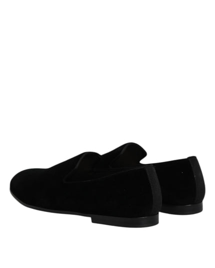 Dolce & Gabbana Black Velvet Slip On Loafers Formal Shoes
