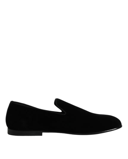 Dolce & Gabbana Black Velvet Slip On Loafers Formal Shoes