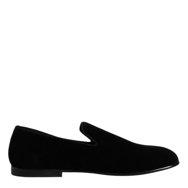 Dolce & Gabbana Black Velvet Slip On Loafers Formal Shoes