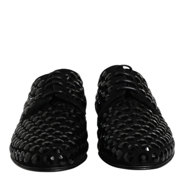 Dolce & Gabbana Black Suede Strass Derby Formal Shoes