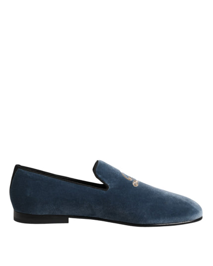 Dolce & Gabbana Blue Velvet DG Logo Loafers Formal Shoes