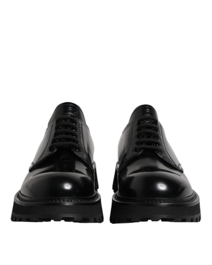 Dolce & Gabbana Black Leather Lace Up Derby Men Dress Shoes