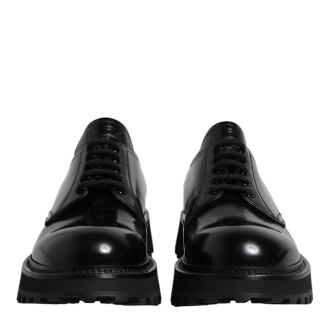 Dolce & Gabbana Black Leather Lace Up Derby Men Dress Shoes