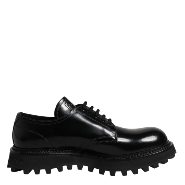 Dolce & Gabbana Black Leather Lace Up Derby Men Dress Shoes