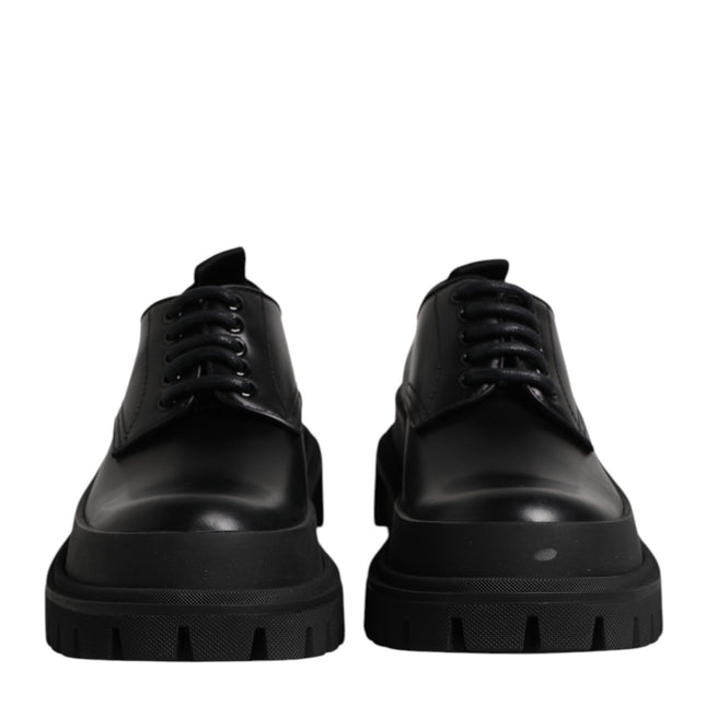 Dolce & Gabbana Black Leather Lace Up Derby Men Dress Shoes