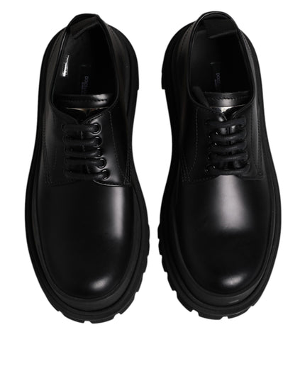 Dolce & Gabbana Black Leather Lace Up Derby Men Dress Shoes