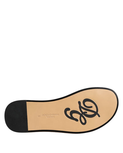 Dolce & Gabbana Black Monochrome Braided Raffia Slides Shoes
