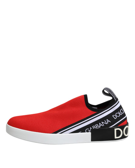 Dolce & Gabbana Red Logo Low Top Slip On Men Sneakers Shoes