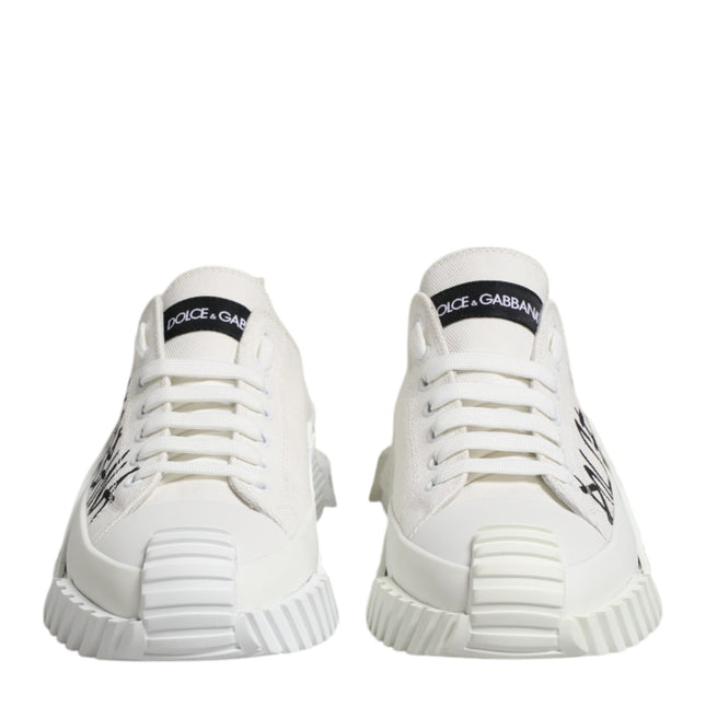 Dolce & Gabbana White Logo Print Lace Up Low Top Sneakers Shoes