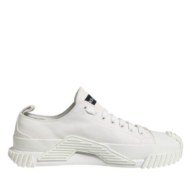 Dolce & Gabbana White Logo Print Lace Up Low Top Sneakers Shoes