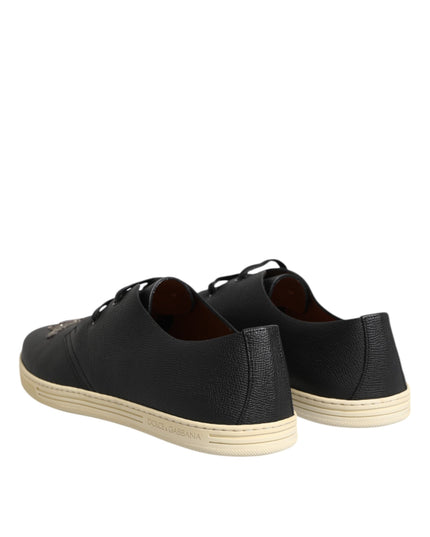 Dolce & Gabbana Black Leather Bee Crown Low Top Sneakers Shoes
