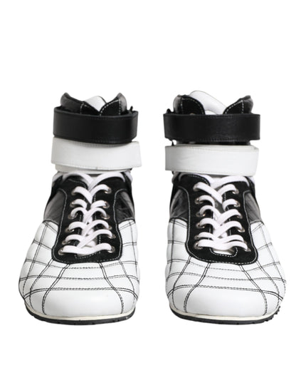 Dolce & Gabbana Black White Leather High Top Sneakers Shoes