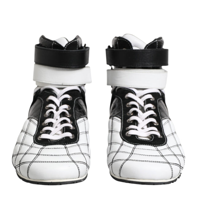 Dolce & Gabbana Black White Leather High Top Sneakers Shoes