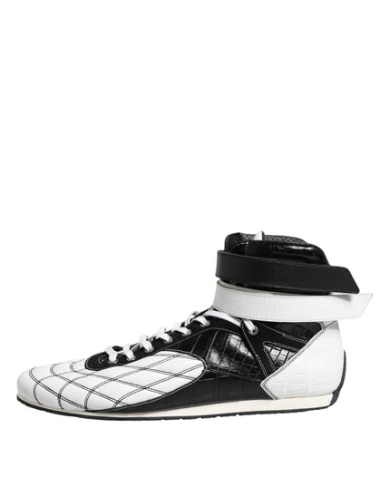 Dolce & Gabbana Black White Leather High Top Sneakers Shoes