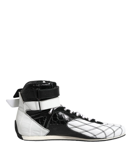 Dolce & Gabbana Black White Leather High Top Sneakers Shoes