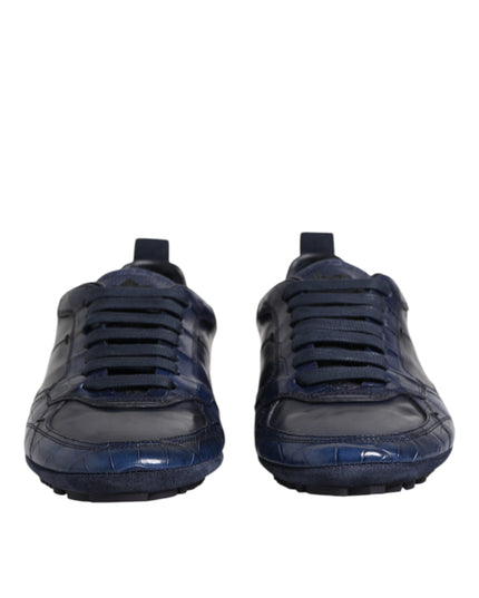 Dolce & Gabbana Dark Blue Leather Low Top Men Sneakers Shoes