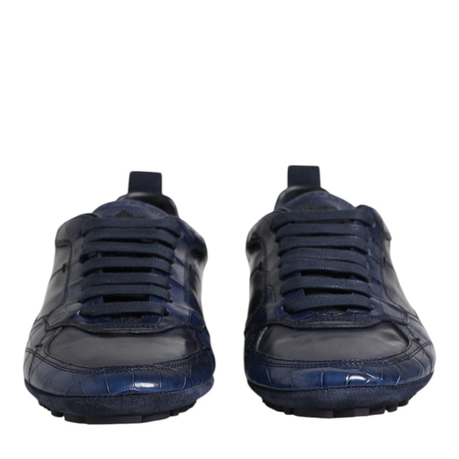 Dolce & Gabbana Dark Blue Leather Low Top Men Sneakers Shoes