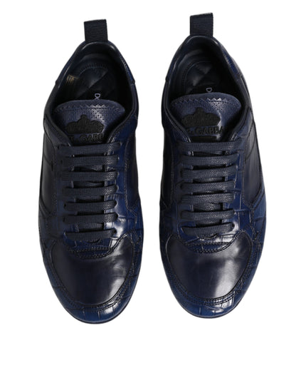 Dolce & Gabbana Dark Blue Leather Low Top Men Sneakers Shoes