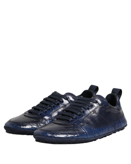 Dolce & Gabbana Dark Blue Leather Low Top Men Sneakers Shoes