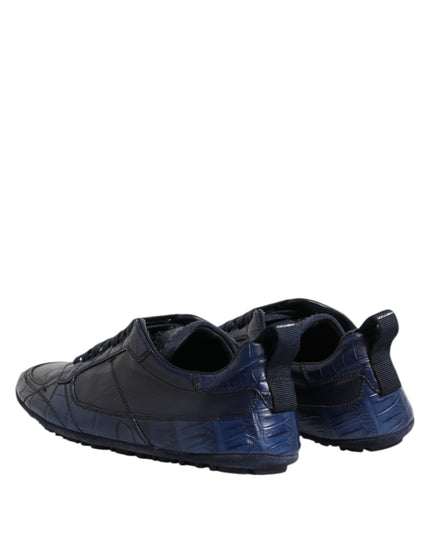 Dolce & Gabbana Dark Blue Leather Low Top Men Sneakers Shoes