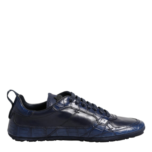 Dolce & Gabbana Dark Blue Leather Low Top Men Sneakers Shoes