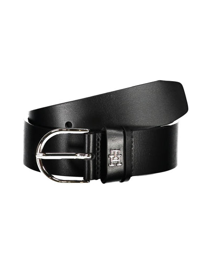 Tommy Hilfiger Chic Black Leather Belt with Metal Buckle
