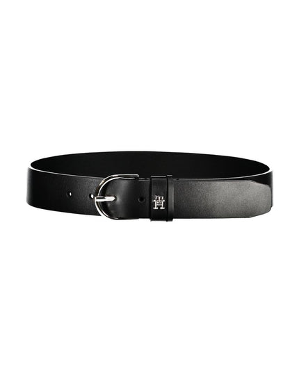 Tommy Hilfiger Chic Black Leather Belt with Metal Buckle
