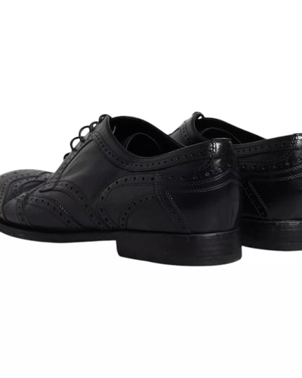 Dolce & Gabbana Dark Blue Leather Derby Wingtip Formal Shoes