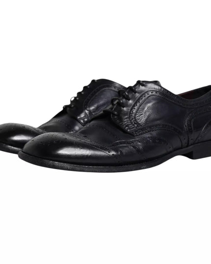 Dolce & Gabbana Dark Blue Leather Derby Wingtip Formal Shoes
