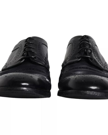 Dolce & Gabbana Dark Blue Leather Derby Wingtip Formal Shoes