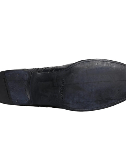 Dolce & Gabbana Dark Blue Leather Derby Wingtip Formal Shoes