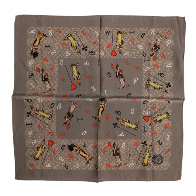 Dolce & Gabbana Brown Silk Printed Square Men Foulard Scarf