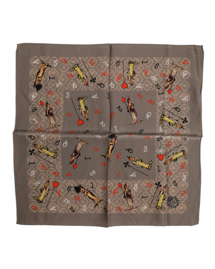 Dolce & Gabbana Brown Silk Printed Square Men Foulard Scarf
