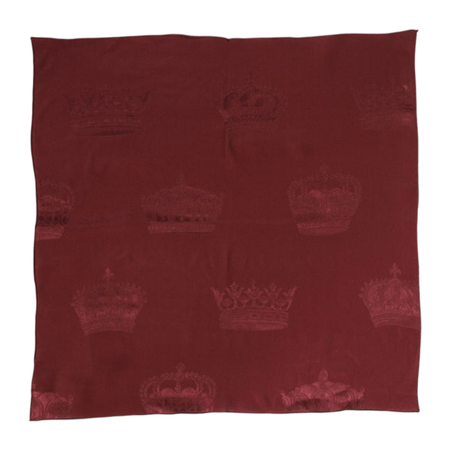 Dolce & Gabbana Maroon Silk Crown Square Men Foulard Scarf