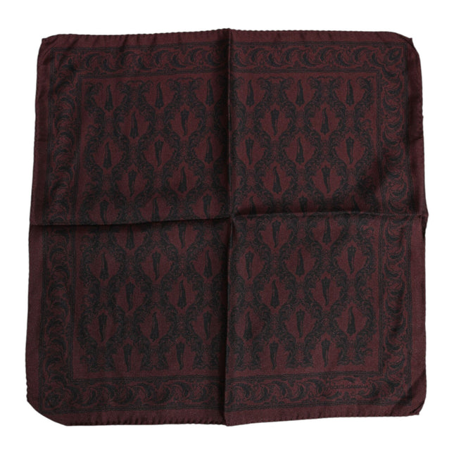 Dolce & Gabbana Maroon Black Printed Square Men Foulard Scarf