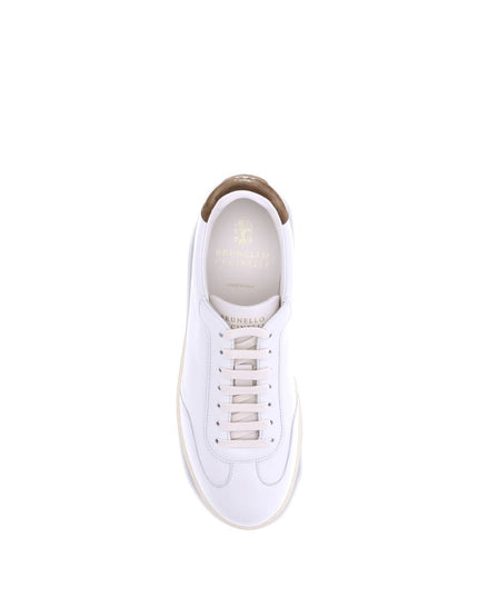 Brunello Cucinelli White Calf Leather Bos Taurus Low Top Sneakers
