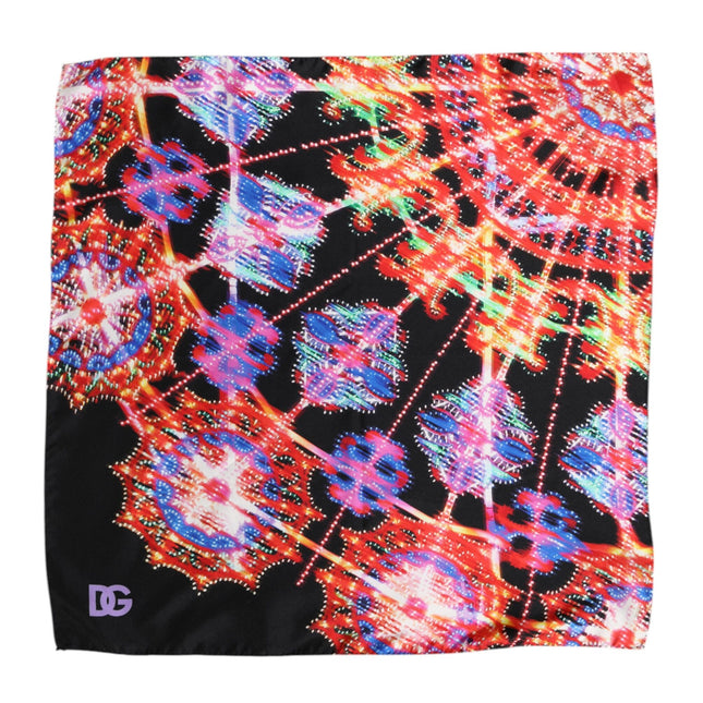 Dolce & Gabbana Black Multicolor Print Square Foulard Scarf