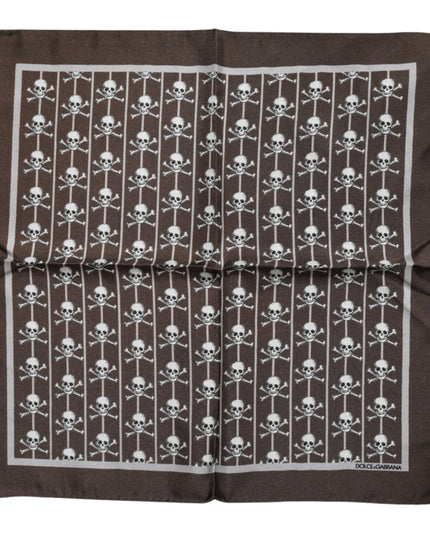Dolce & Gabbana Brown Skull Silk Square Men Foulard Scarf