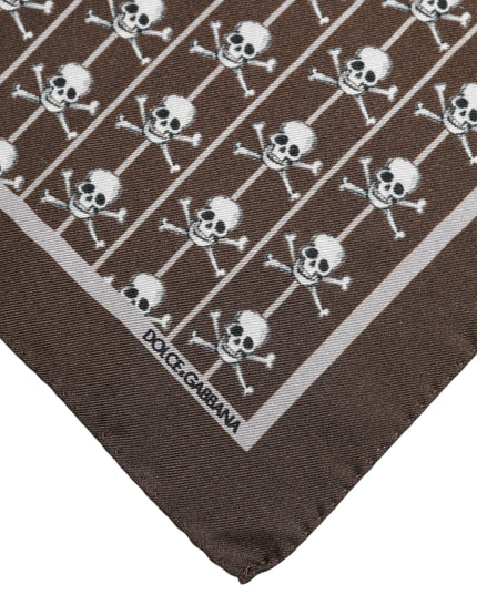 Dolce & Gabbana Brown Skull Silk Square Men Foulard Scarf