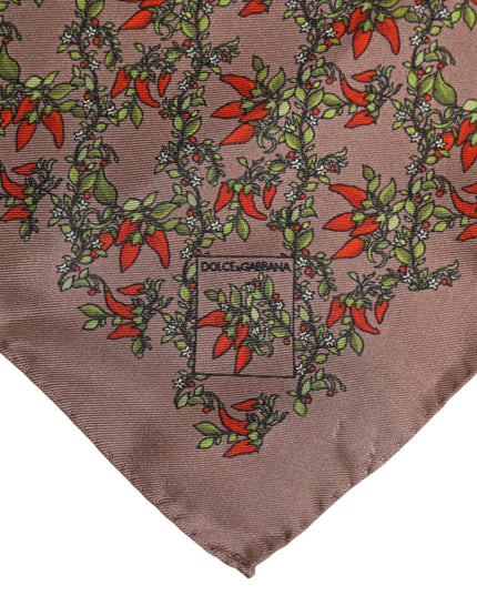 Dolce & Gabbana Brown Chilis Silk Square Men Foulard Scarf