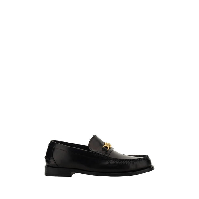 Versace Black Calf Leather Bos Taurus Slip-On Loafers