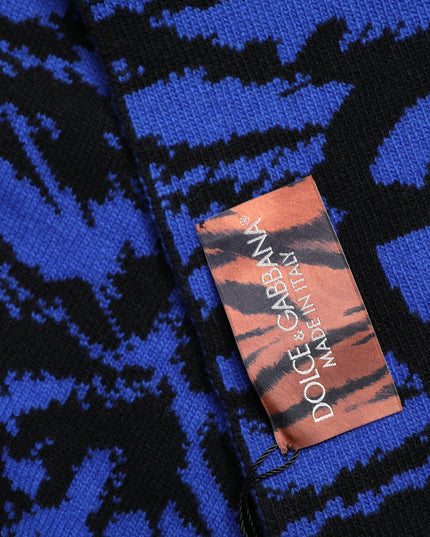 Dolce & Gabbana Blue Black Logo Neck Warmer Wrap Shawl Scarf