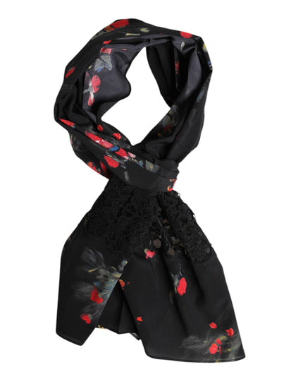 Dolce & Gabbana Black Floral Print Neck Warmer Wrap Scarf