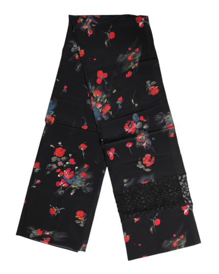 Dolce & Gabbana Black Floral Print Neck Warmer Wrap Scarf