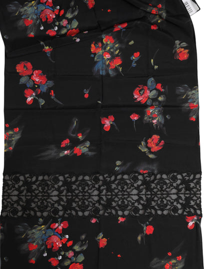 Dolce & Gabbana Black Floral Print Neck Warmer Wrap Scarf