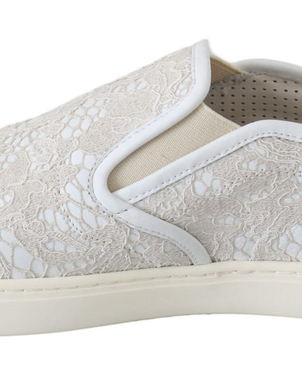 Dolce & Gabbana White Leather Lace Slip On Loafers Shoes