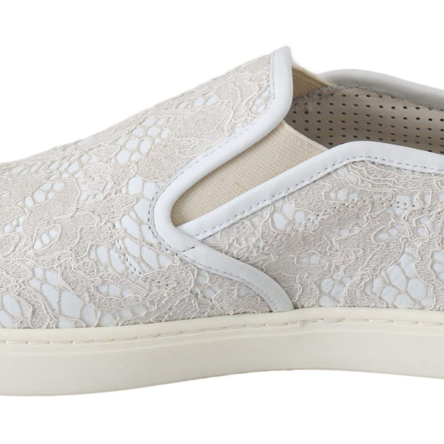 Dolce & Gabbana White Leather Lace Slip On Loafers Shoes